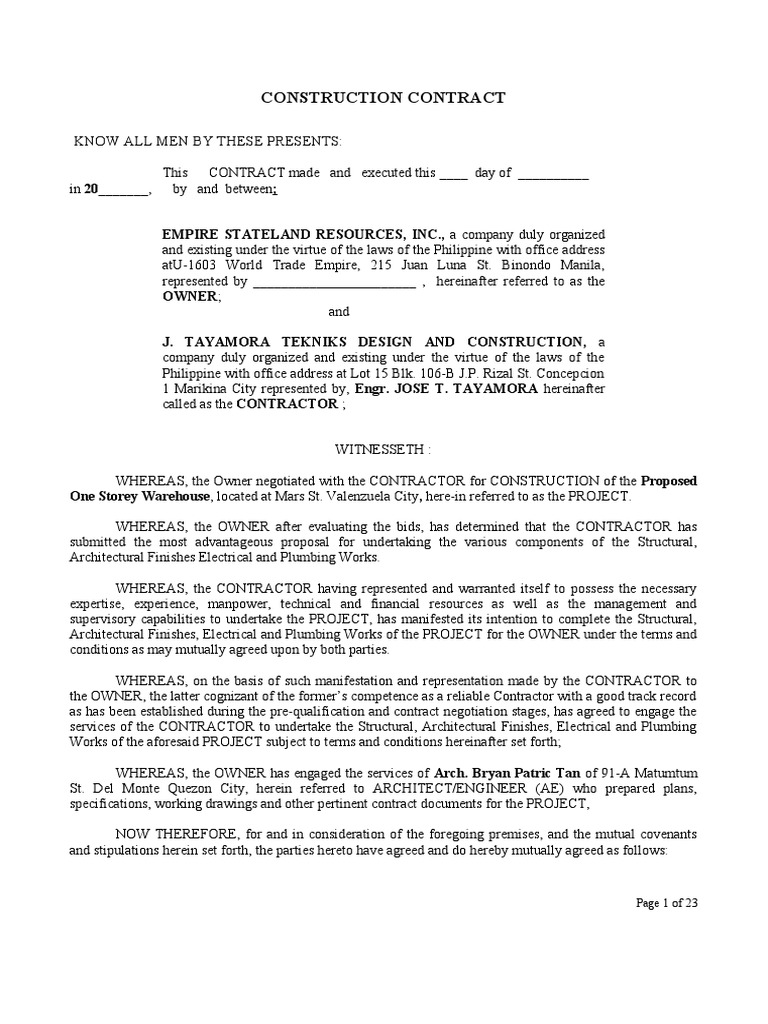 Contract of Agreement-Stronghand Warehouse | PDF | Independent ...