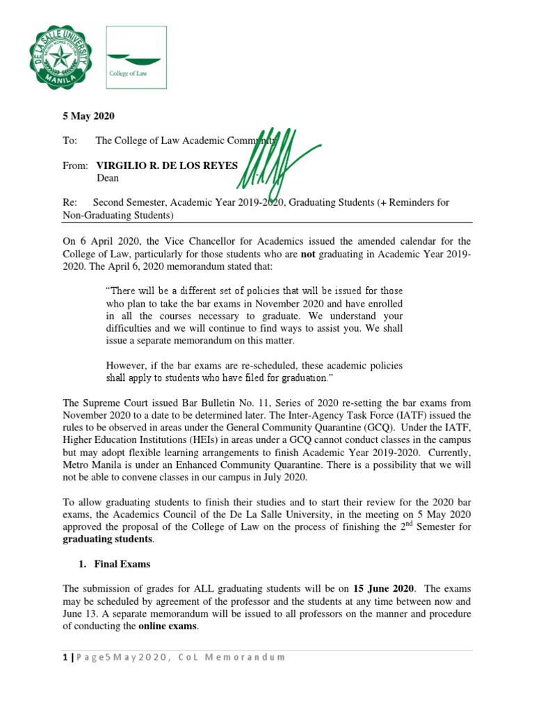 Law School Graduation Guidelines 2020 | PDF | Thesis | Academic Term