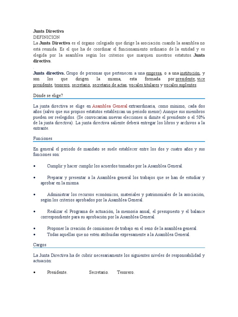 Funciones y Estructura de la Junta Directiva | PDF | Junta Directiva ...
