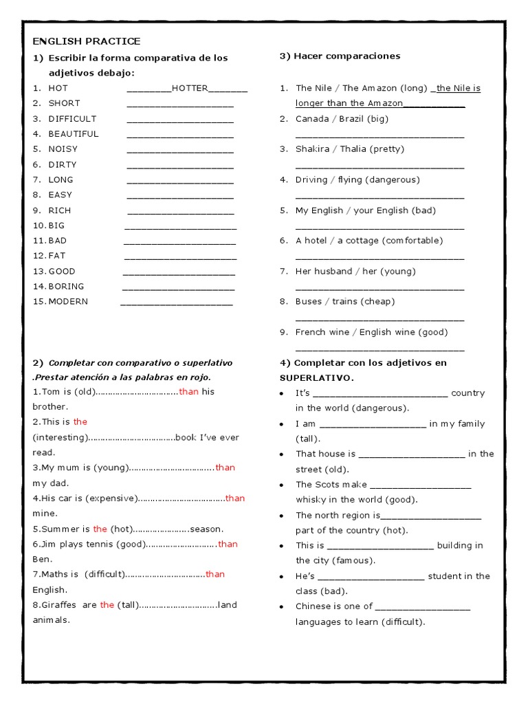 Comparatives and Superlatives PRACTICE | PDF
