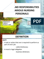 Duties and Responsibilities of Various Nursing Personals