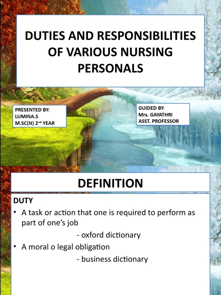 Duties and Responsibilities of Various Nursing Personals | PDF ...
