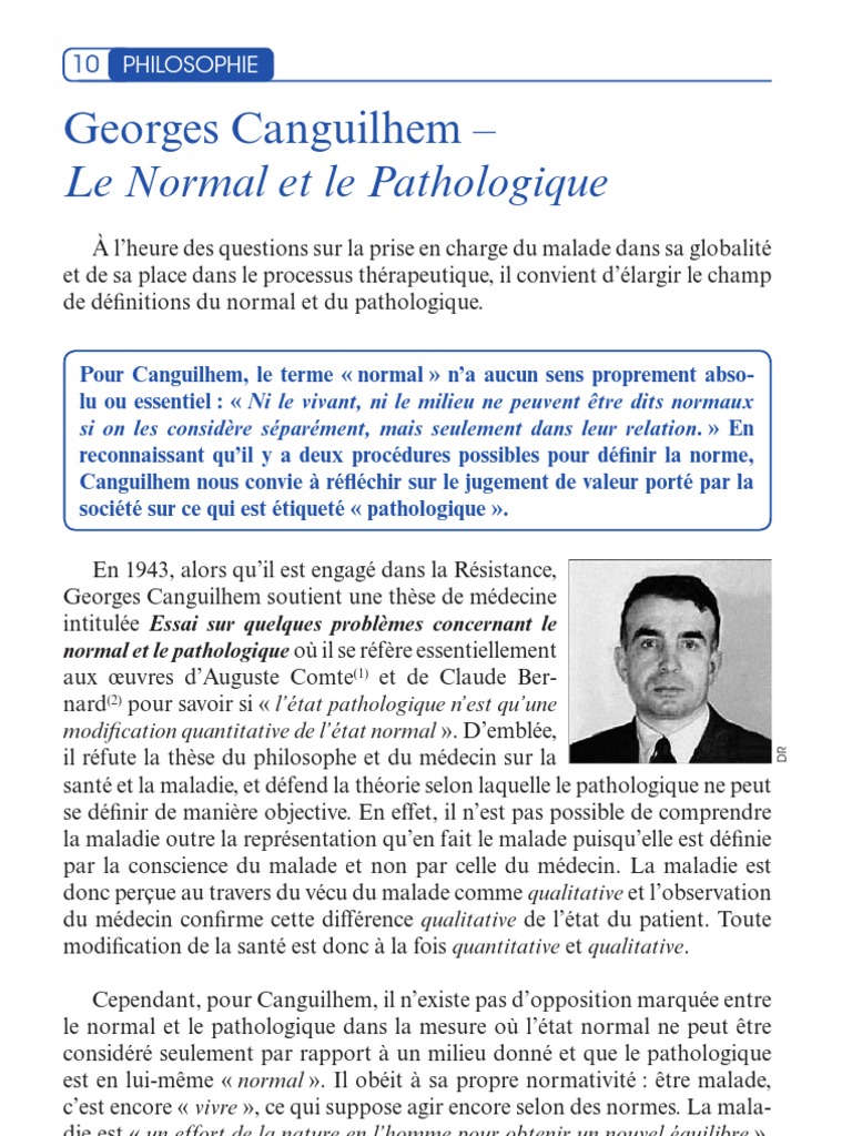 Canguilhem Le Normal Et La Pathologique PDF État Conscience