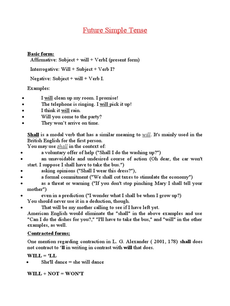 Future Simple Tense: Basic Form | PDF | Grammatical Tense | Perfect ...
