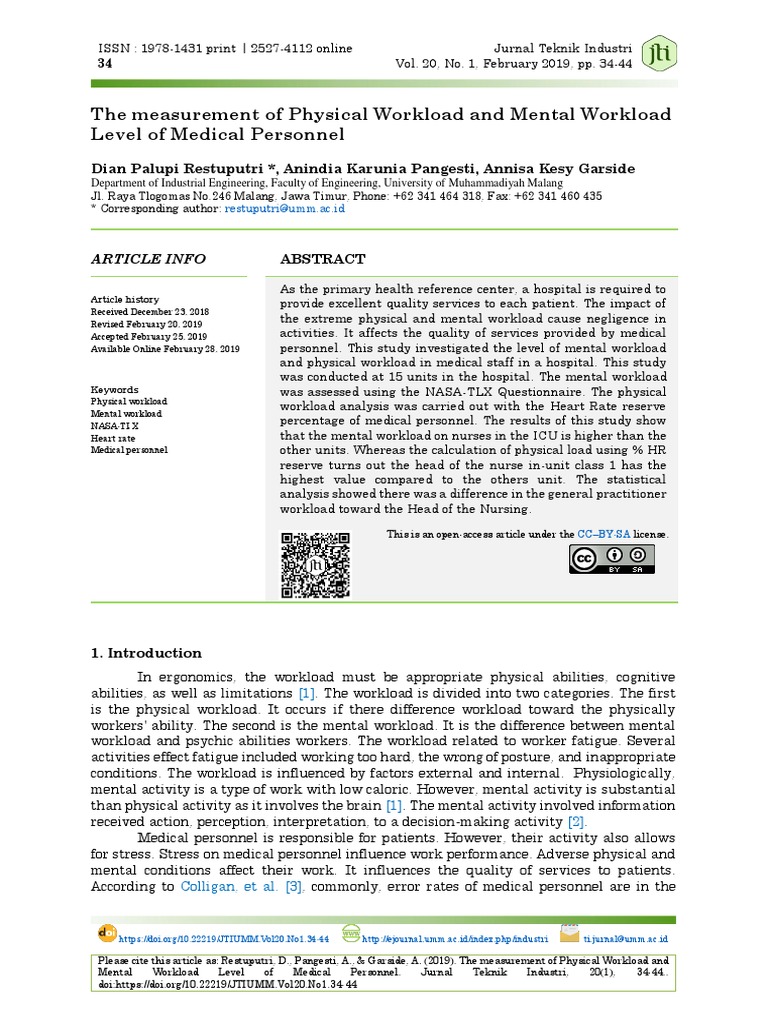 The Measurement of Physical Workload and Mental Wo | PDF | Workload ...
