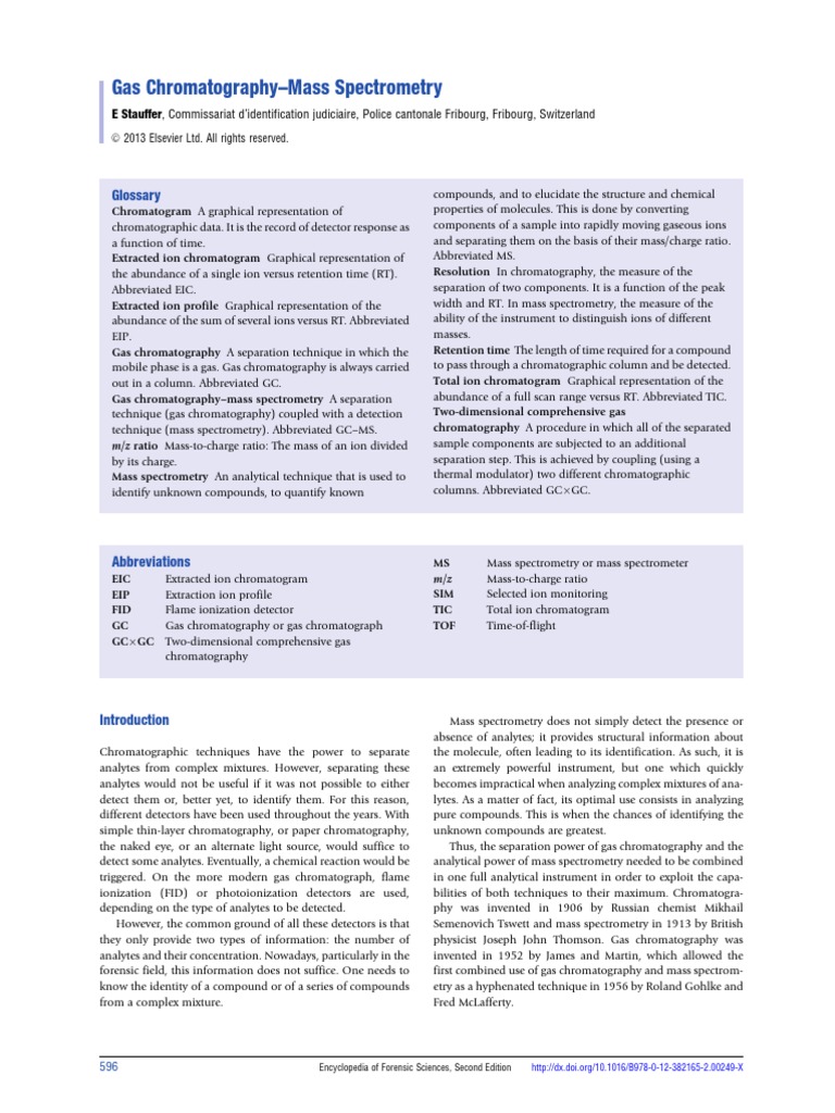 Gas ChromatographyMass Spectrometry Glossary Download Free PDF Gas Chromatography Mass