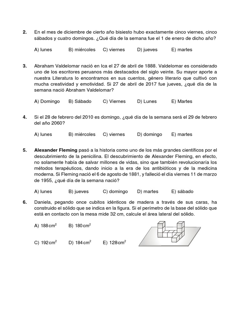 Días de la semana y problemas matemáticos | PDF | Historia
