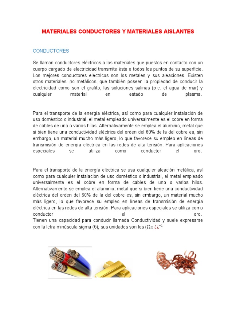 Materiales Conductores/aislantes | PDF | Conductor electrico | Aislador  (Electricidad)