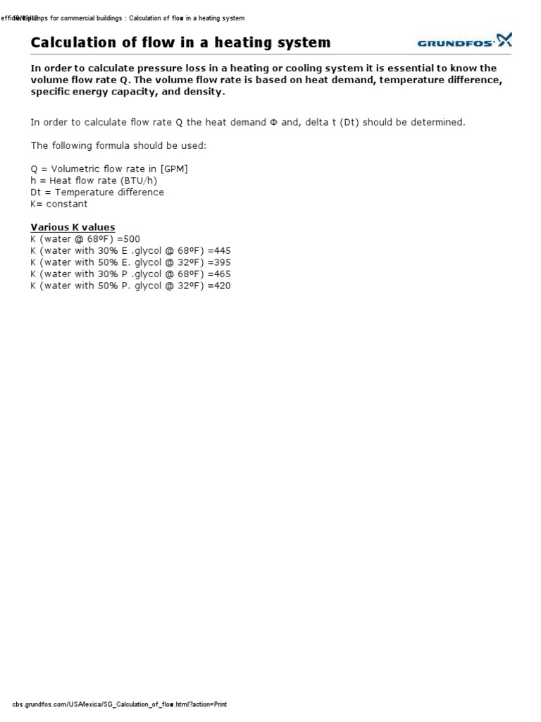 Flow Rate Calculation for Heating Systems | PDF | Technology & Engineering