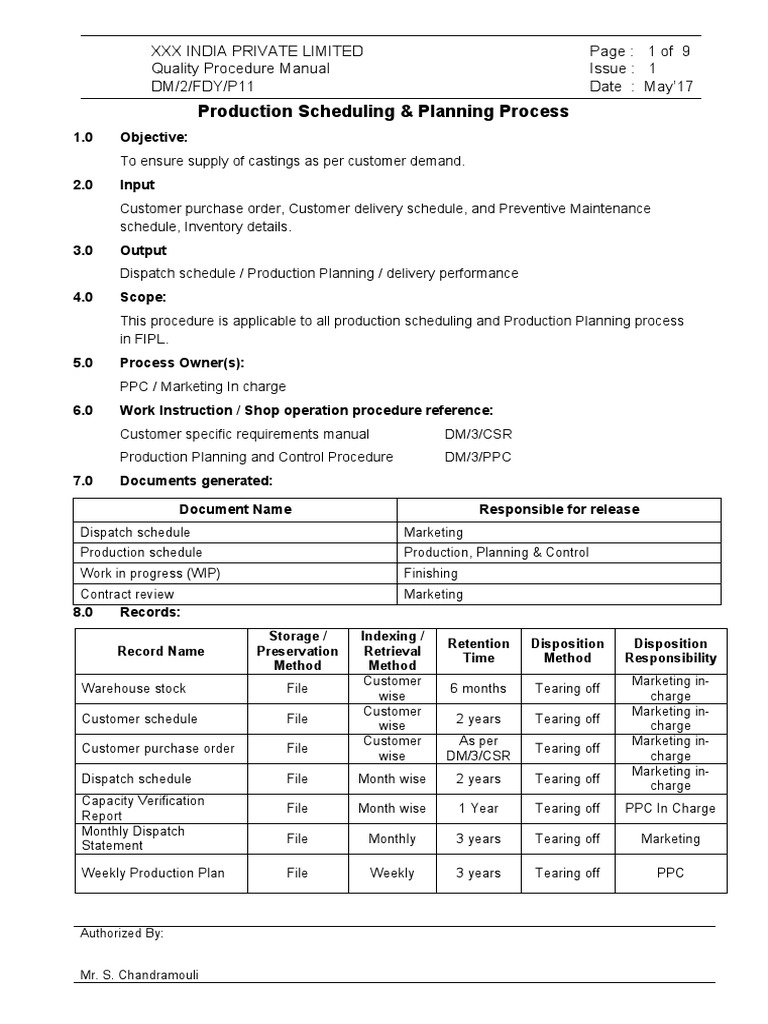 14 - P11 Production Scheduling and Planning Process-May'17 | PDF ...