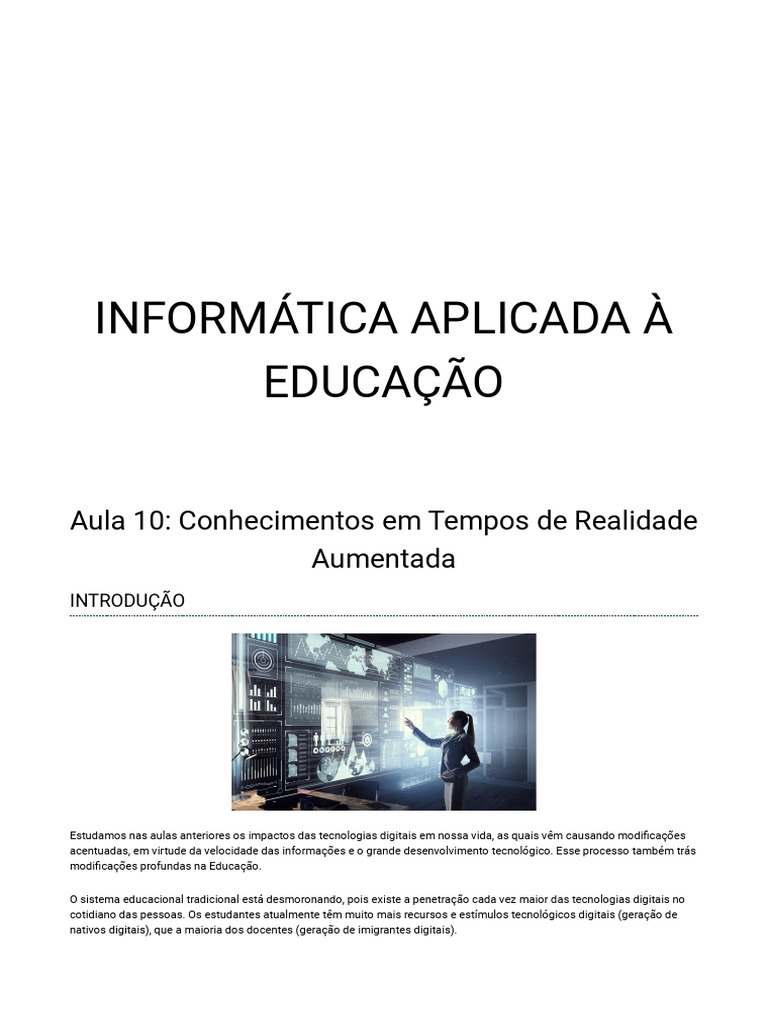 Aprendizagem com Mobilidade e Aprendizagem Ubíqua – Informática na