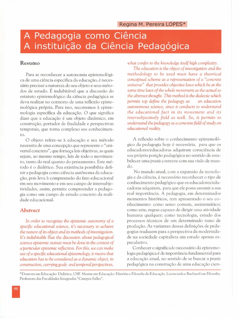 Pedagogia Uma Ciência PDF | PDF | Pedagogia | Science