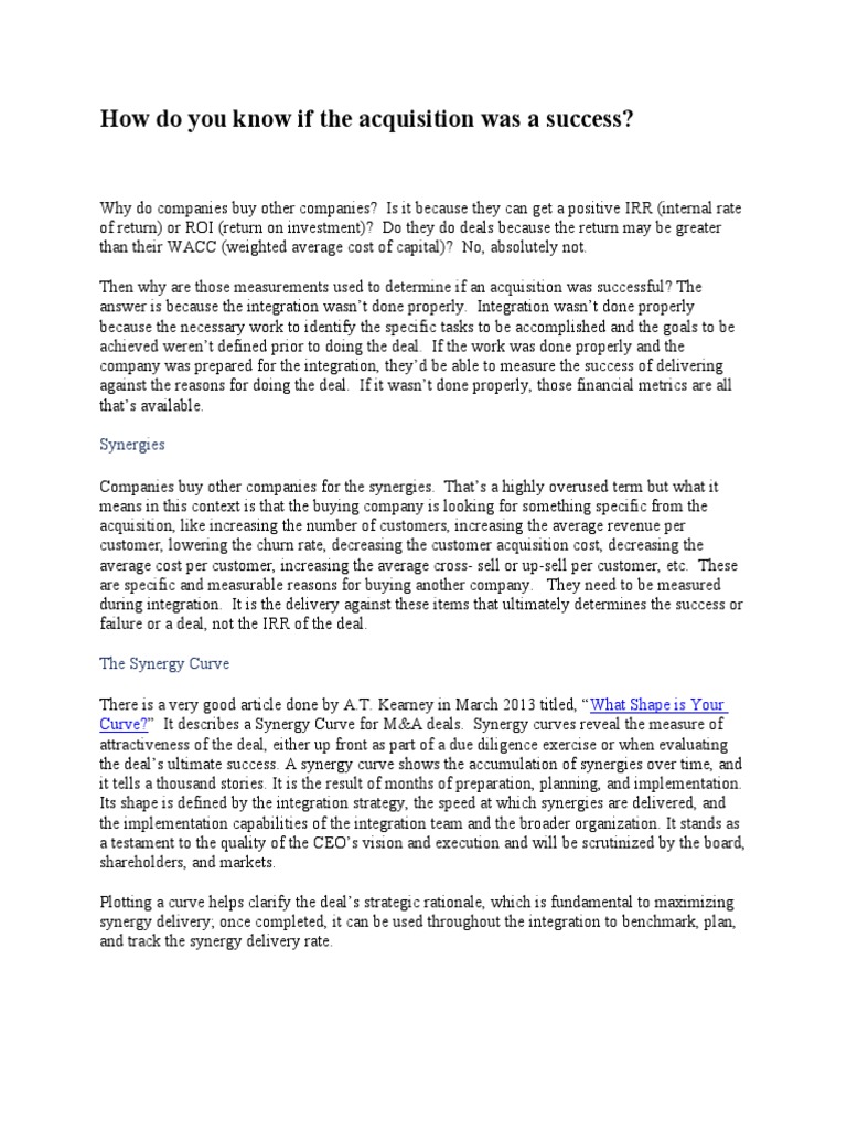 How Do You Know If The Acquisition Was A Success? Download Free PDF