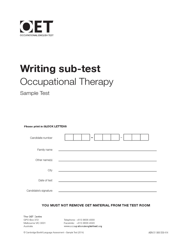 Writing Occupational Therapy Sample Test 2 2014 PDF Physical