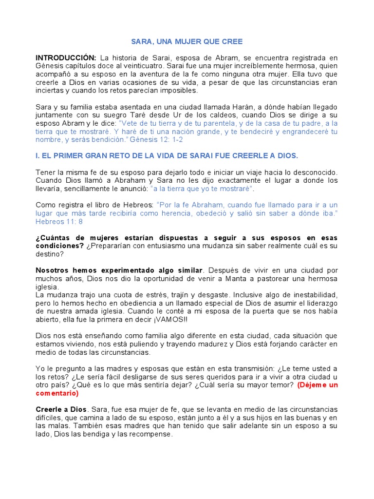 Fe y valentía de Sara en la Biblia | PDF | Abrahán | Sarah