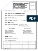 Format of PG (M.Tech.) Resume