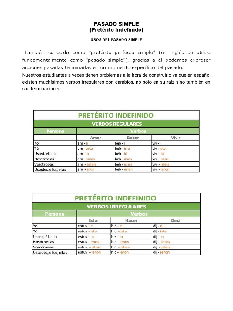 Usos del Pasado Simple en Español | PDF