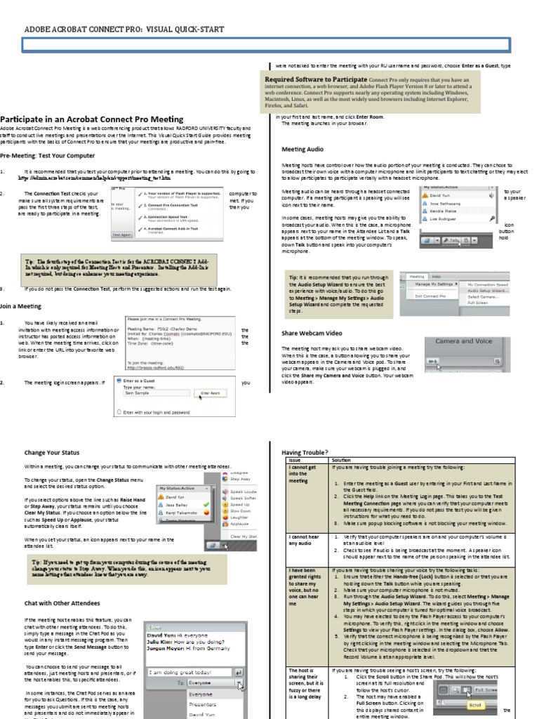 Adobe Acrobat Connect Pro Quick Start Guide | PDF | Web Conferencing ...