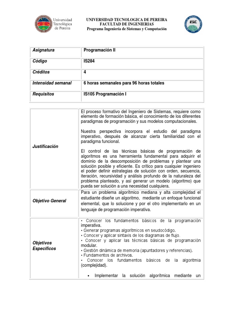 Is284 - Programacion Ii | PDF | Programación de computadoras | Lenguaje ...