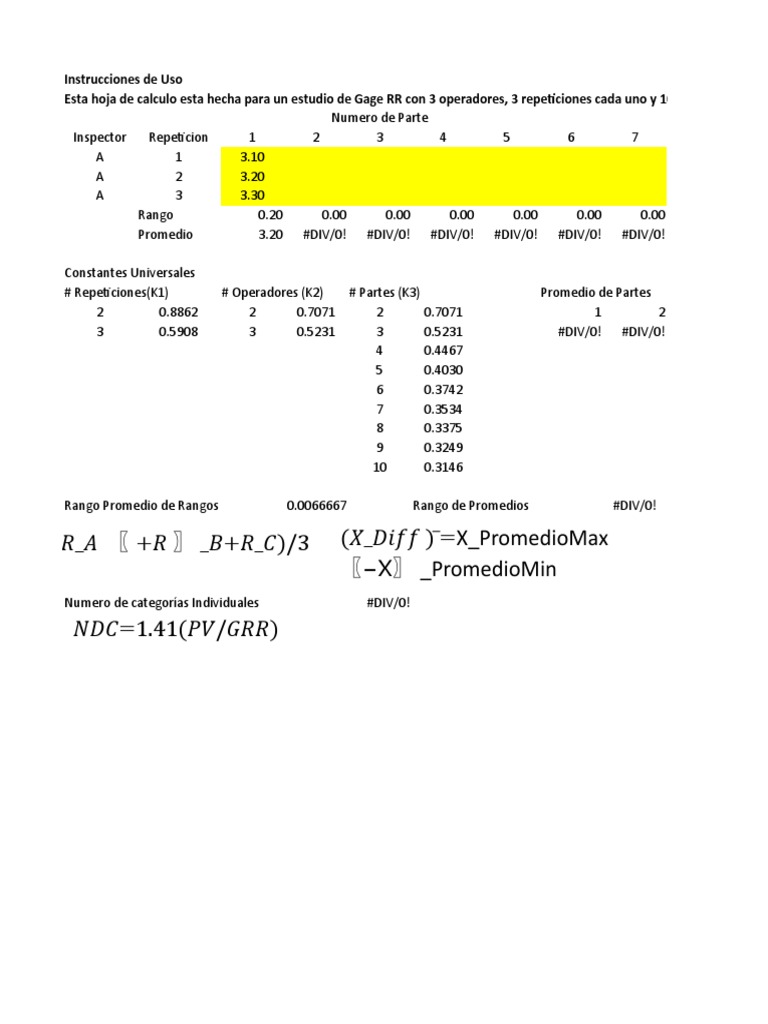 Gage RR EXCEL TEMPLATE PDF Ciencia y Tecnología Empirismo