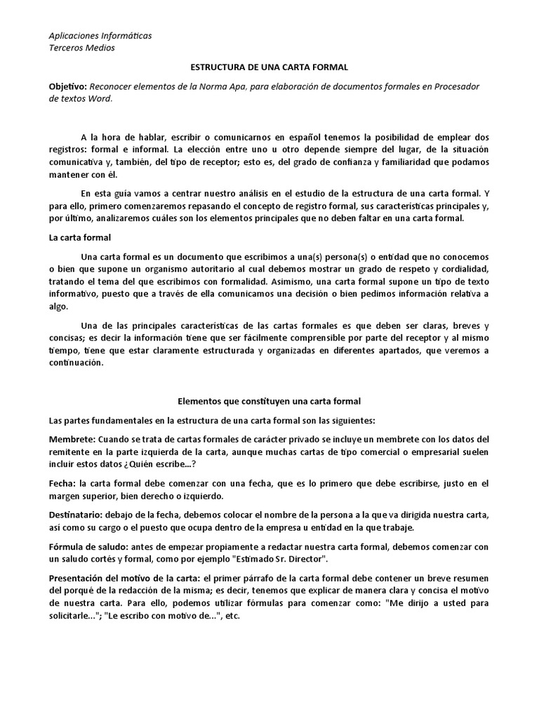 Estructura de Una Carta Formal | PDF | Información | Comunicación