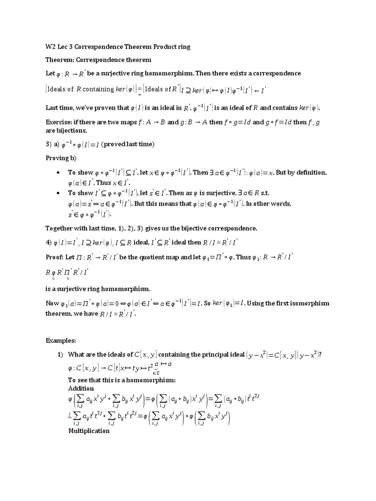Correspondence Theorem in Ring Theory | PDF | Ring (Mathematics ...