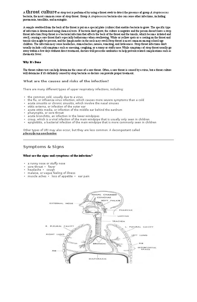 A Throat Culture or Strep Test Is Performed by Using A Throat Swab To