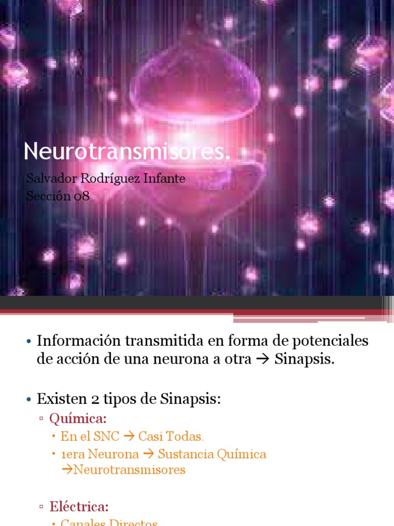 Tipos y Funciones de Neurotransmisores | PDF | Sinapsis | Neurotransmisor