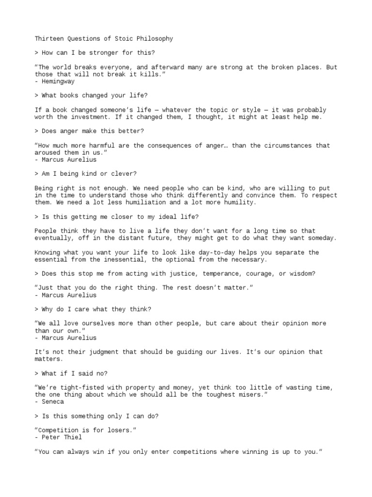 Thirteen Questions of Stoic Philosophy PDF Stoicism Science