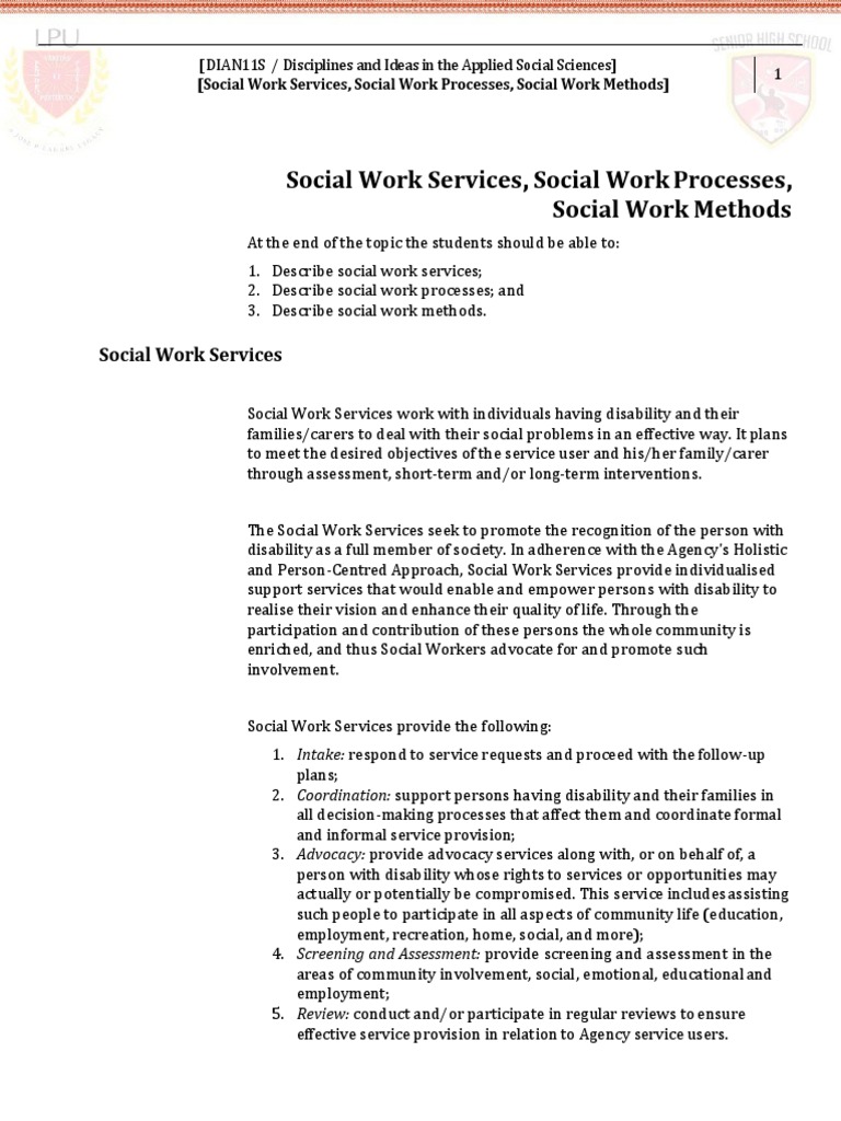 5 Social Work Services, Social Work Processes, Social Work Methods