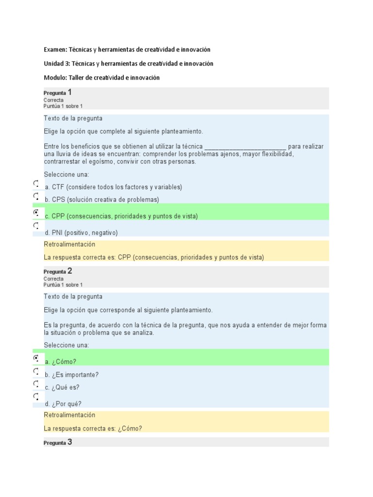 Examen sobre Creatividad e Innovación | PDF | Grupo de trabajo ...