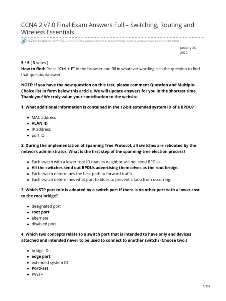 CCNA 2 v70 Final Exam Answers Full Switching Routing and Wireless ...