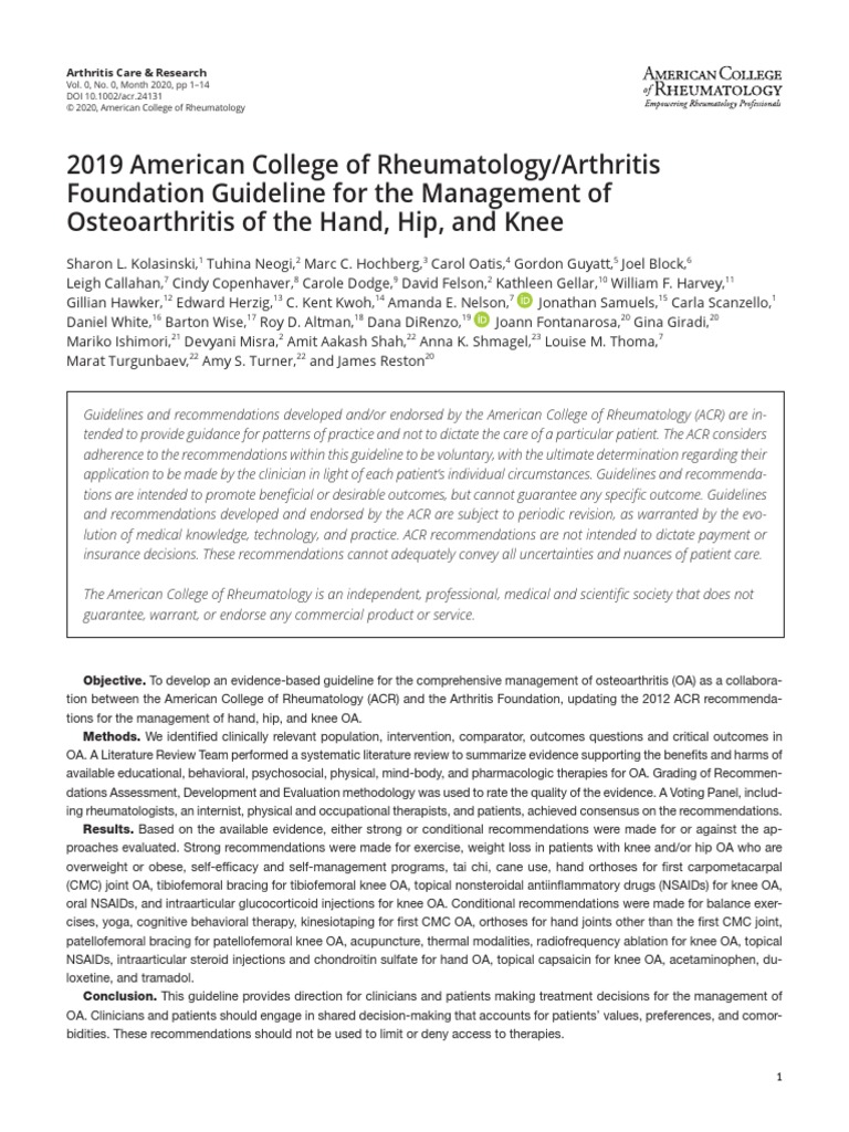 Osteoarthritis Guideline Early View 2019 | PDF | Osteoarthritis ...