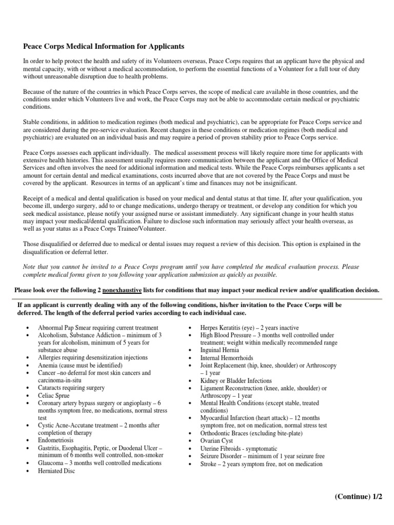 Peace Corps Medical Deferments and Unable To Accomodate | PDF