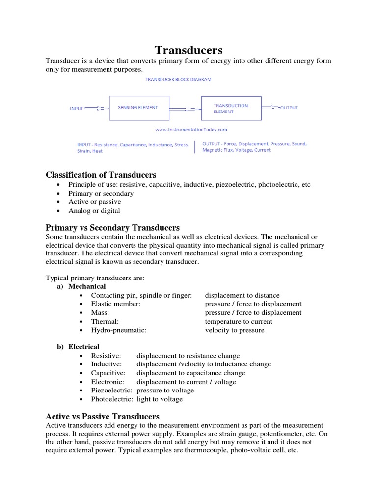 Classification of Transducers PDF Polarization (Waves) Electrical