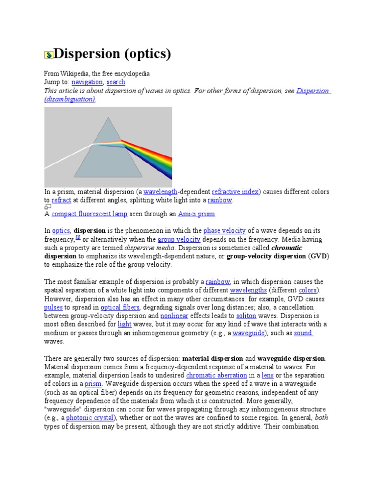 Optical Dispersion Explained | PDF | Dispersion (Optics) | Refractive Index
