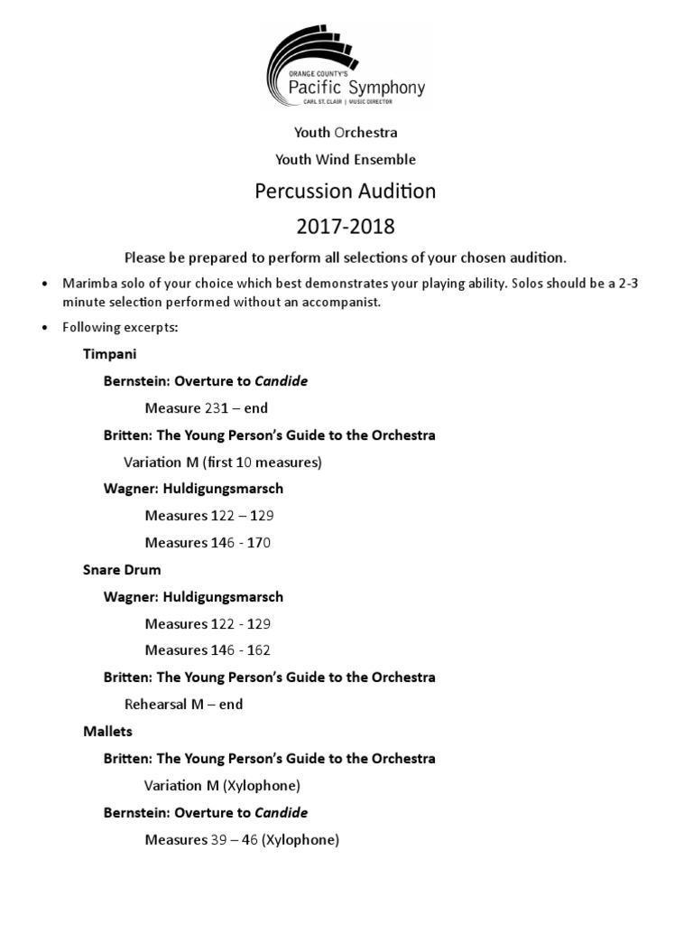 Percussion Excerpts 1718 PDF Orchestras Audition