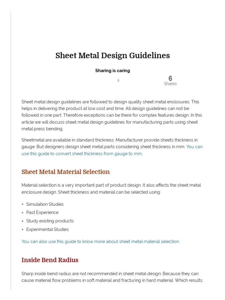 Sheet Metal Design Guidelines Design For Manufacturing PDF Sheet