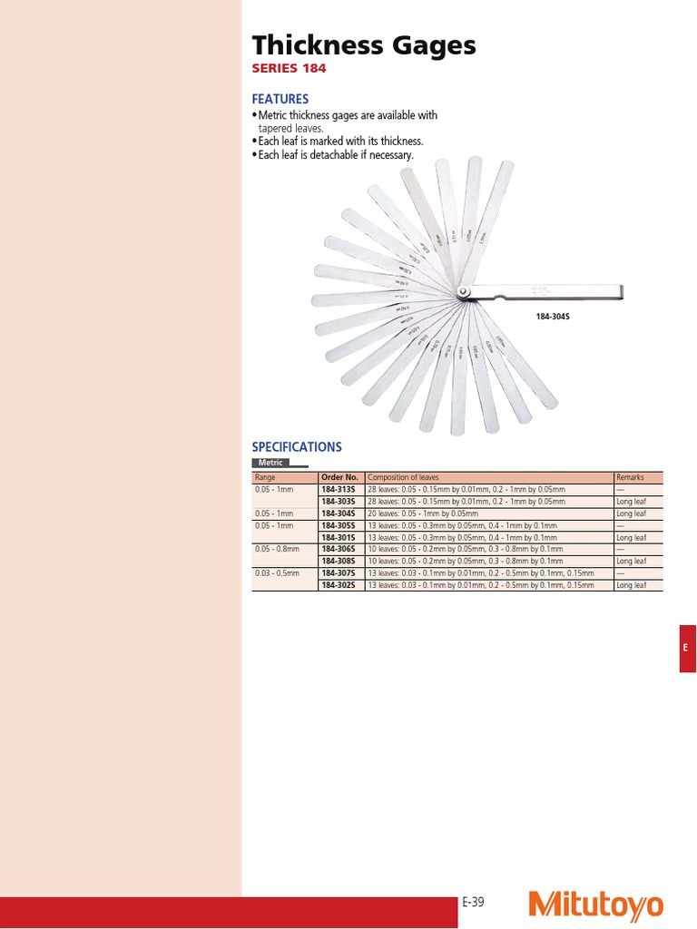 Mitutoyo Feeler Gauge 184 Series PDF PDF