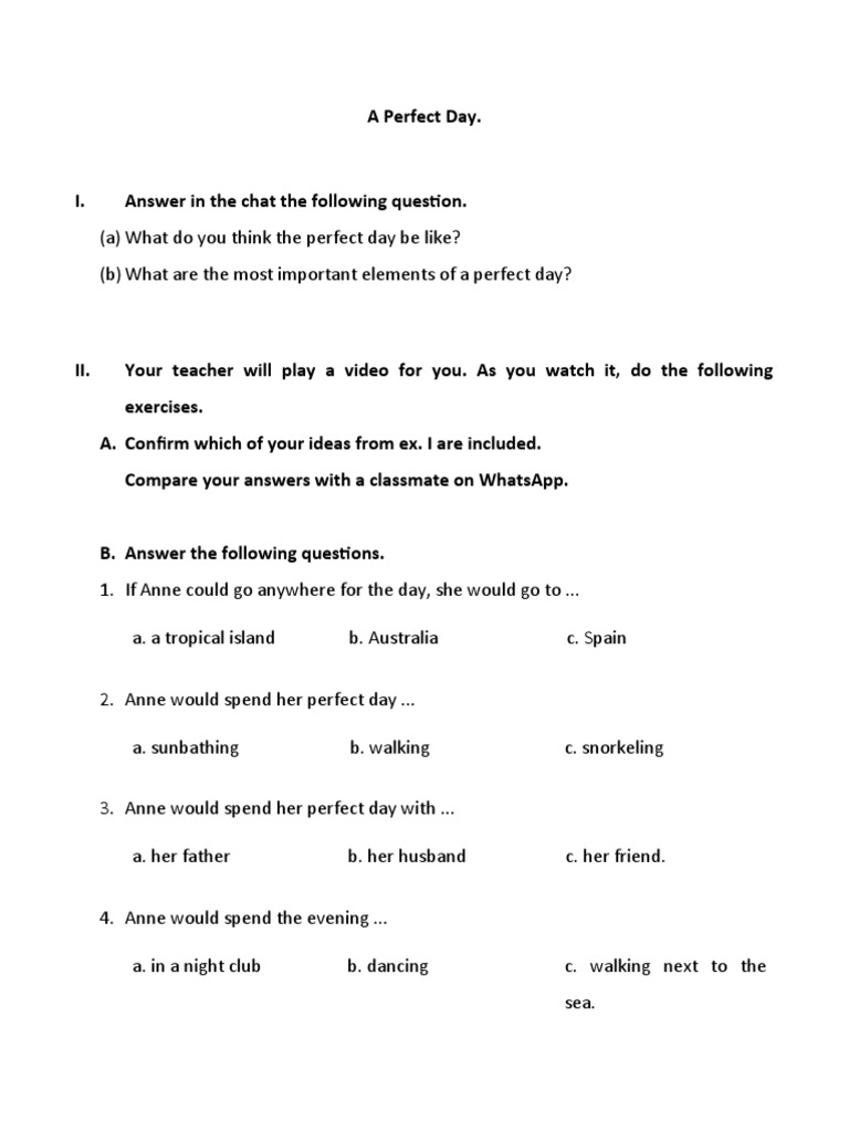 Perfect Day Exercise and Discussion Guide | PDF