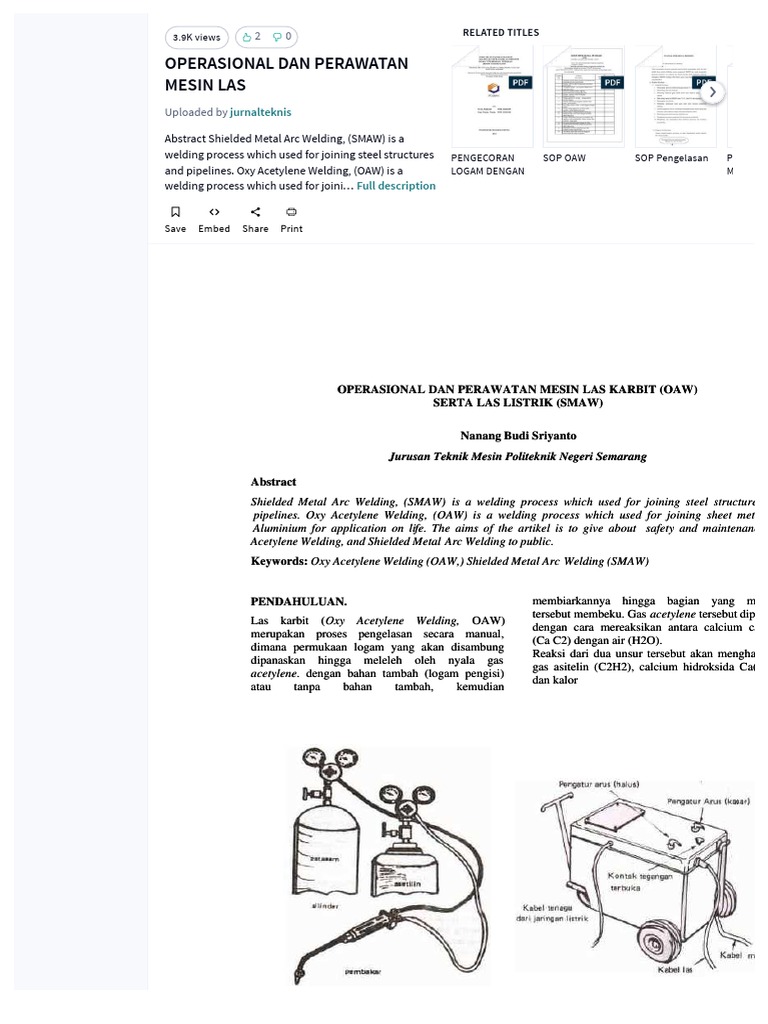 Operasional Dan Perawatan Mesin Las Karbit Oaw Serta Las Listrik