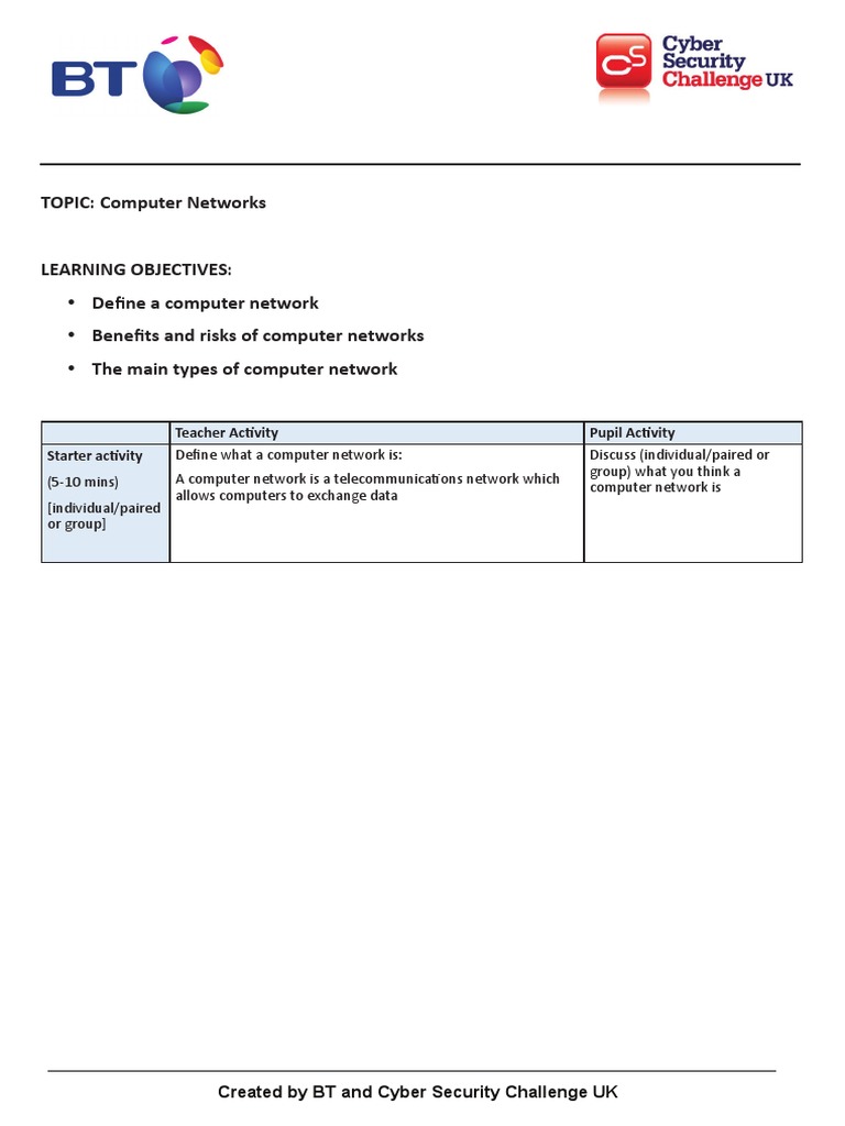 Lesson Plan Computer Networks PDF | PDF | Local Area Network | Computer ...