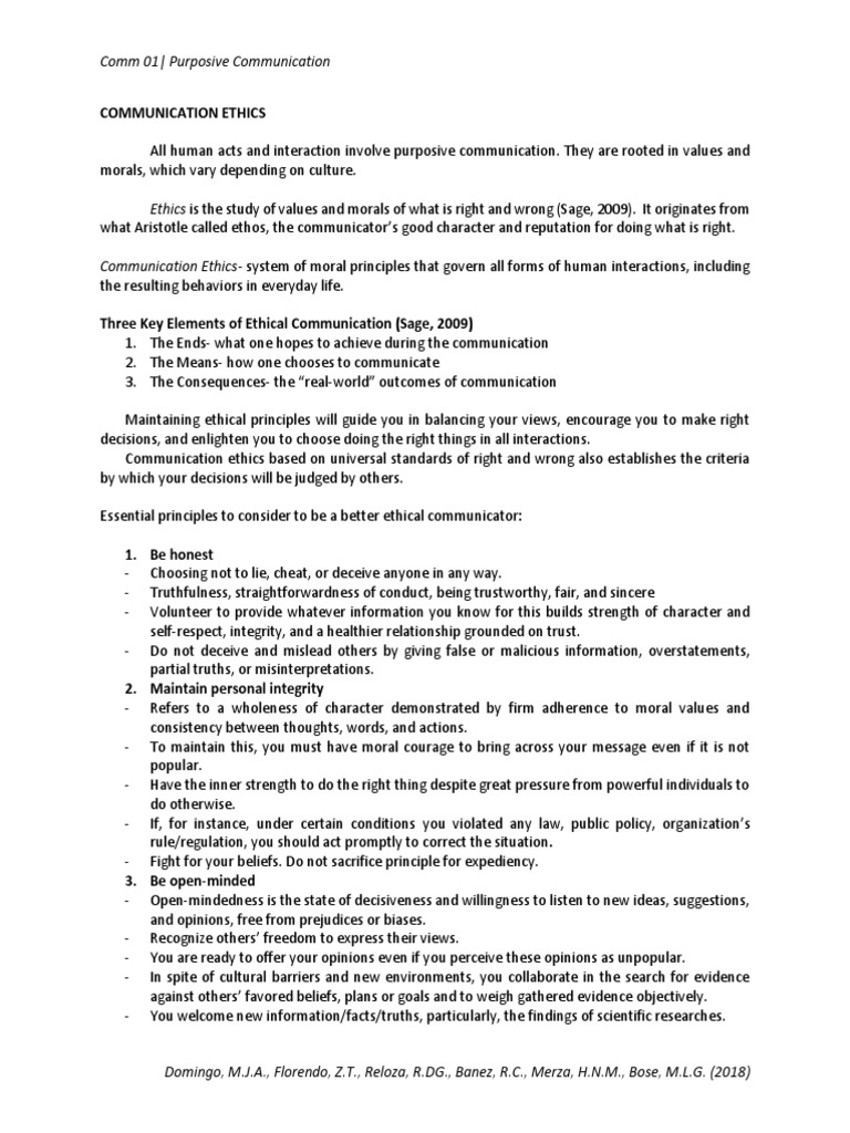 Communication Ethics Pdf Integrity Morality