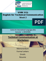 Week 2: UVW 312: English For Technical Communication