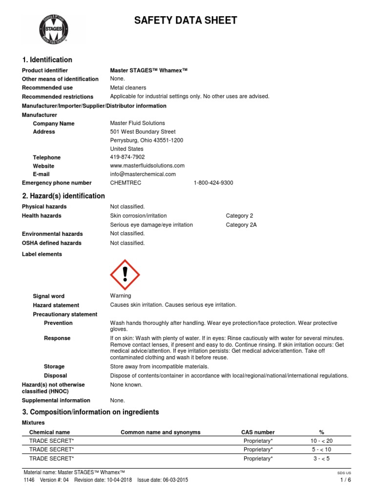 Safety Data Sheet: 1. Identification | PDF | Dangerous Goods | Toxicity