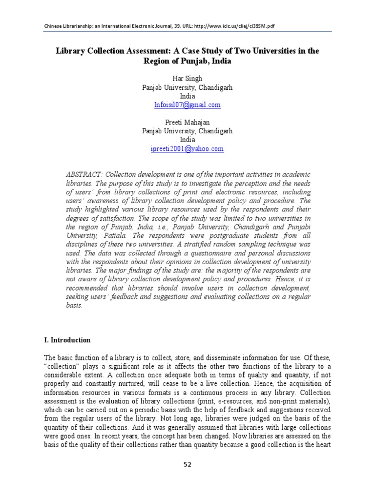 Collection Assessment - Chinese Librarianship - 2015 | PDF | Punjab ...