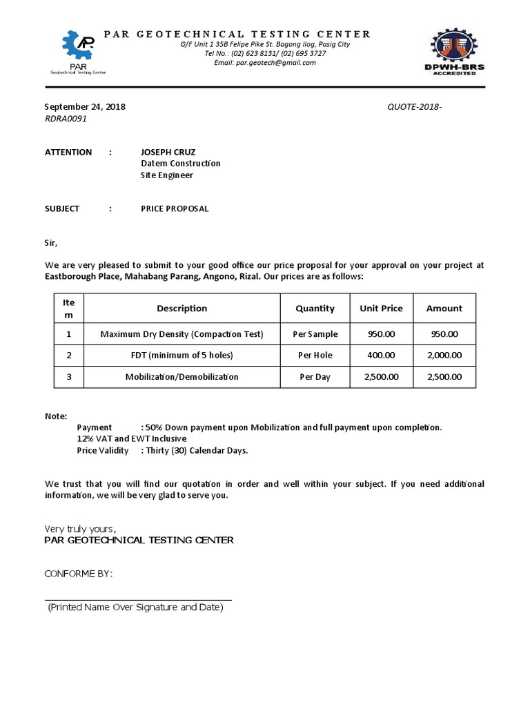 FDT Quotation Sample | PDF