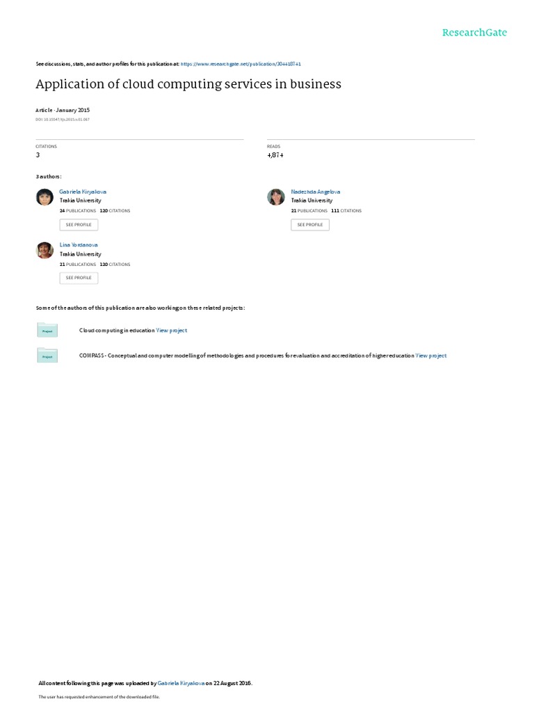 Application of Cloud Computing Services in Business: January 2015 | PDF ...