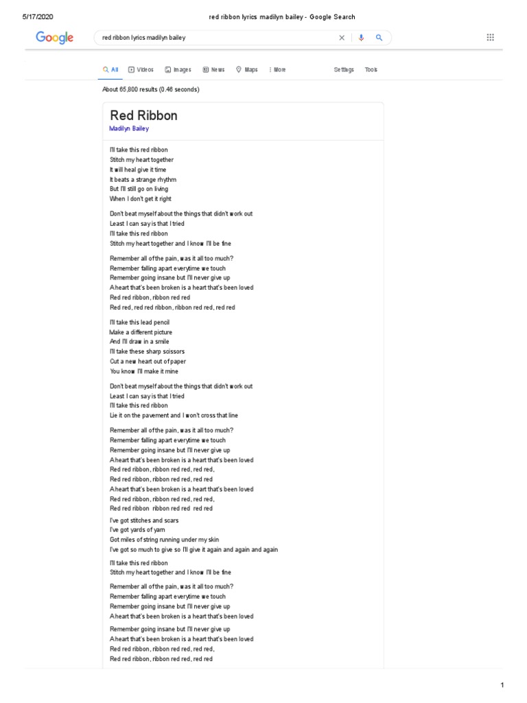 Red Ribbon Lyrics Madilyn Bailey Google Search PDF Entertainment