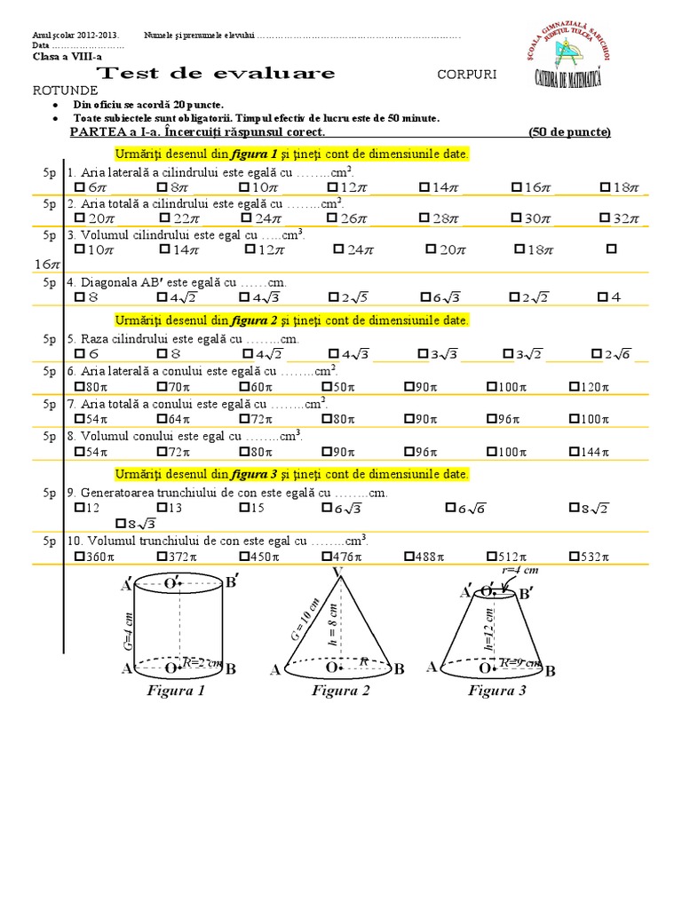 Test Cls 8 Corpuri Rotunde | PDF